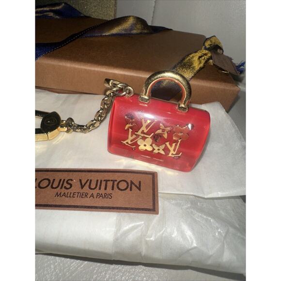 Louis Vuitton Portecle Speedy Inclusion Keychain Gold Red Pink LV Logo Bagcharm - Picture 3 of 13